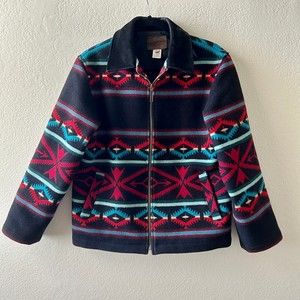 Pendleton Virgin Wool & Leather Collar Western Zipper Jacket
